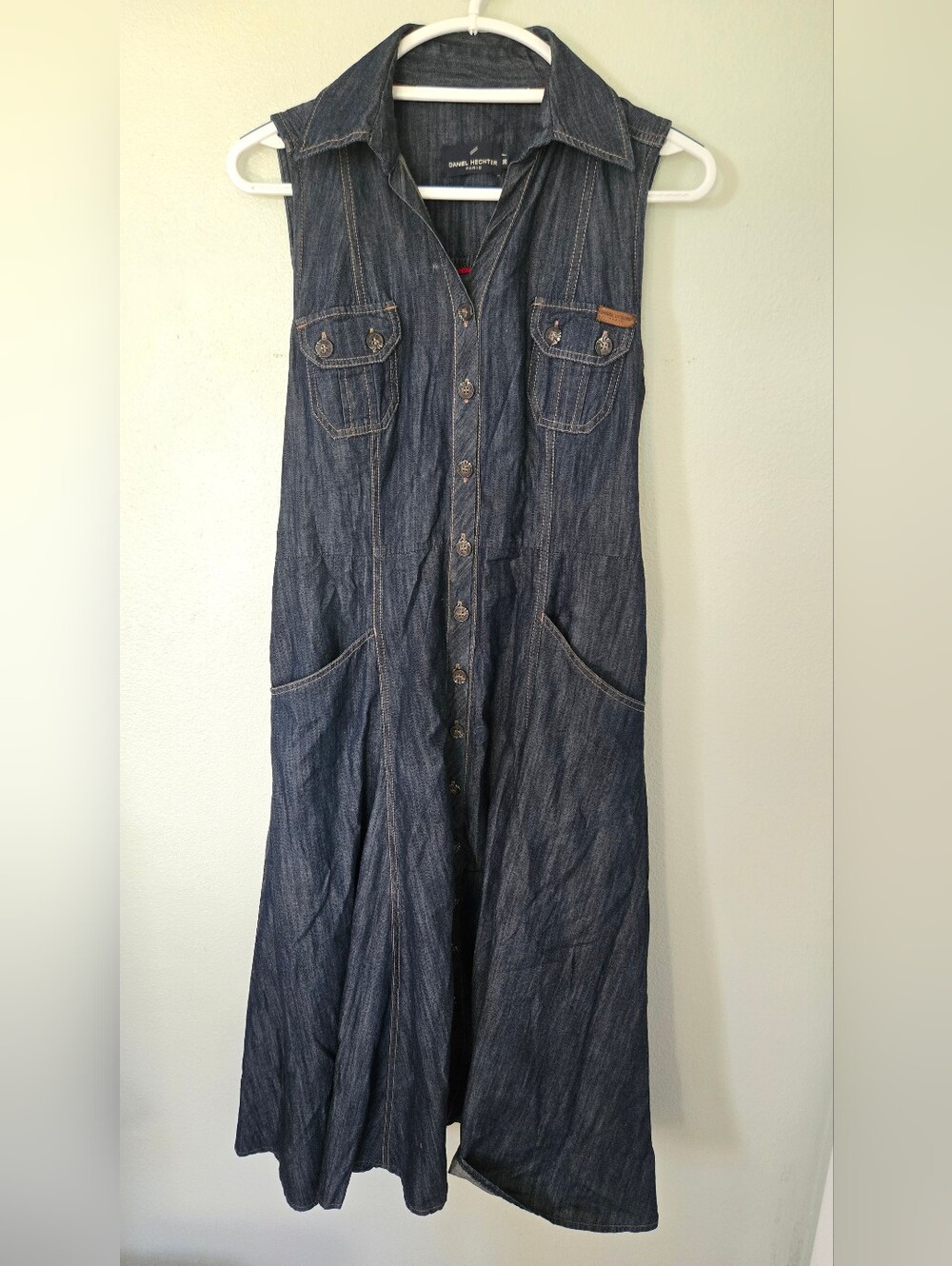 Daniel Hechter Paris | Sleeveless Button Front Belted Chambray Dress Sz 36